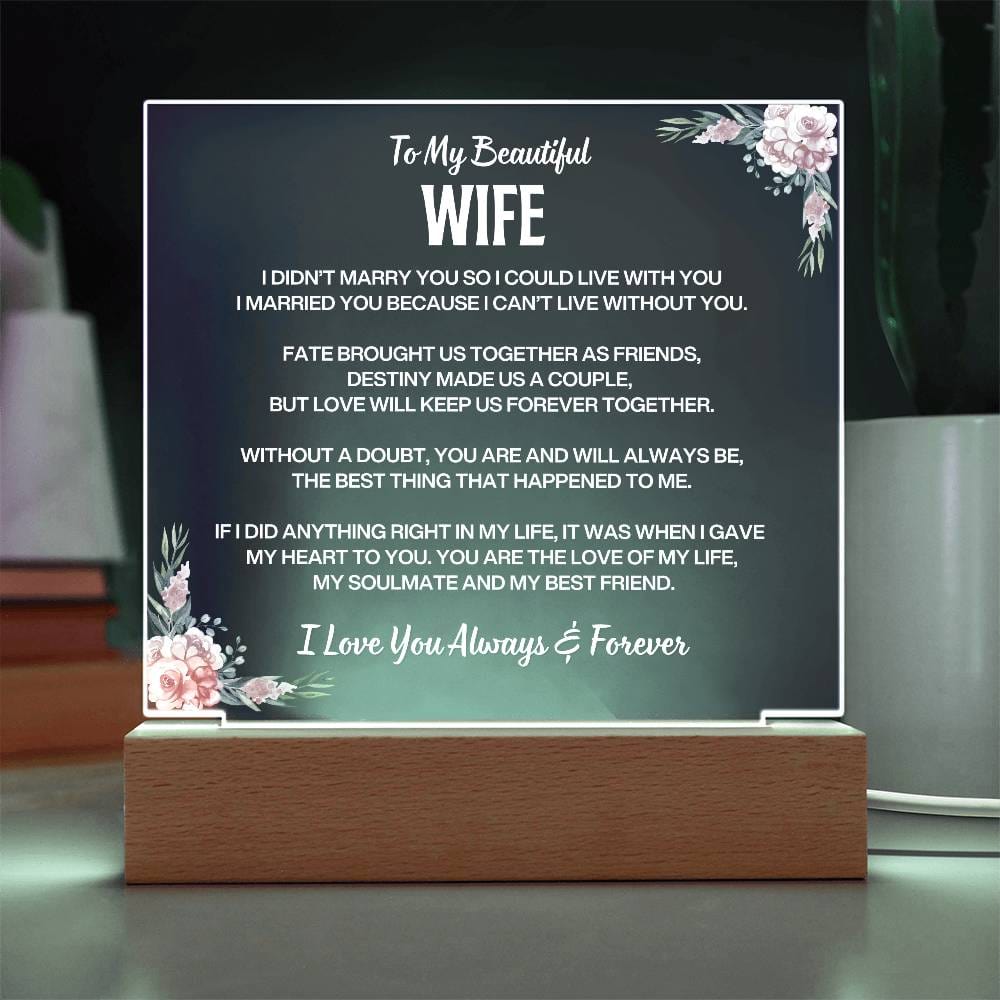 To My Beautiful Wife | I Love You | Acrylic Plaque | Gift From Husband