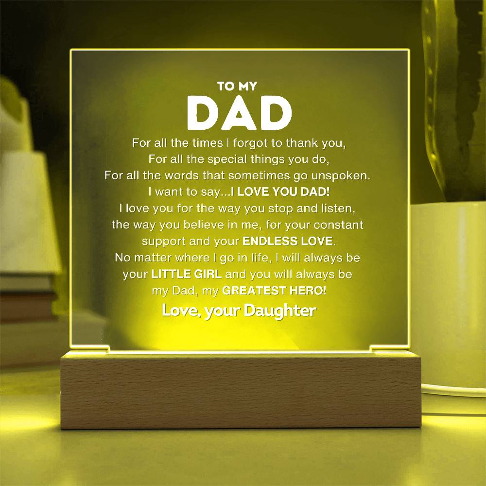 To My Dad  | My Greatest Hero | Acrylic Plaque | Gift For Dad