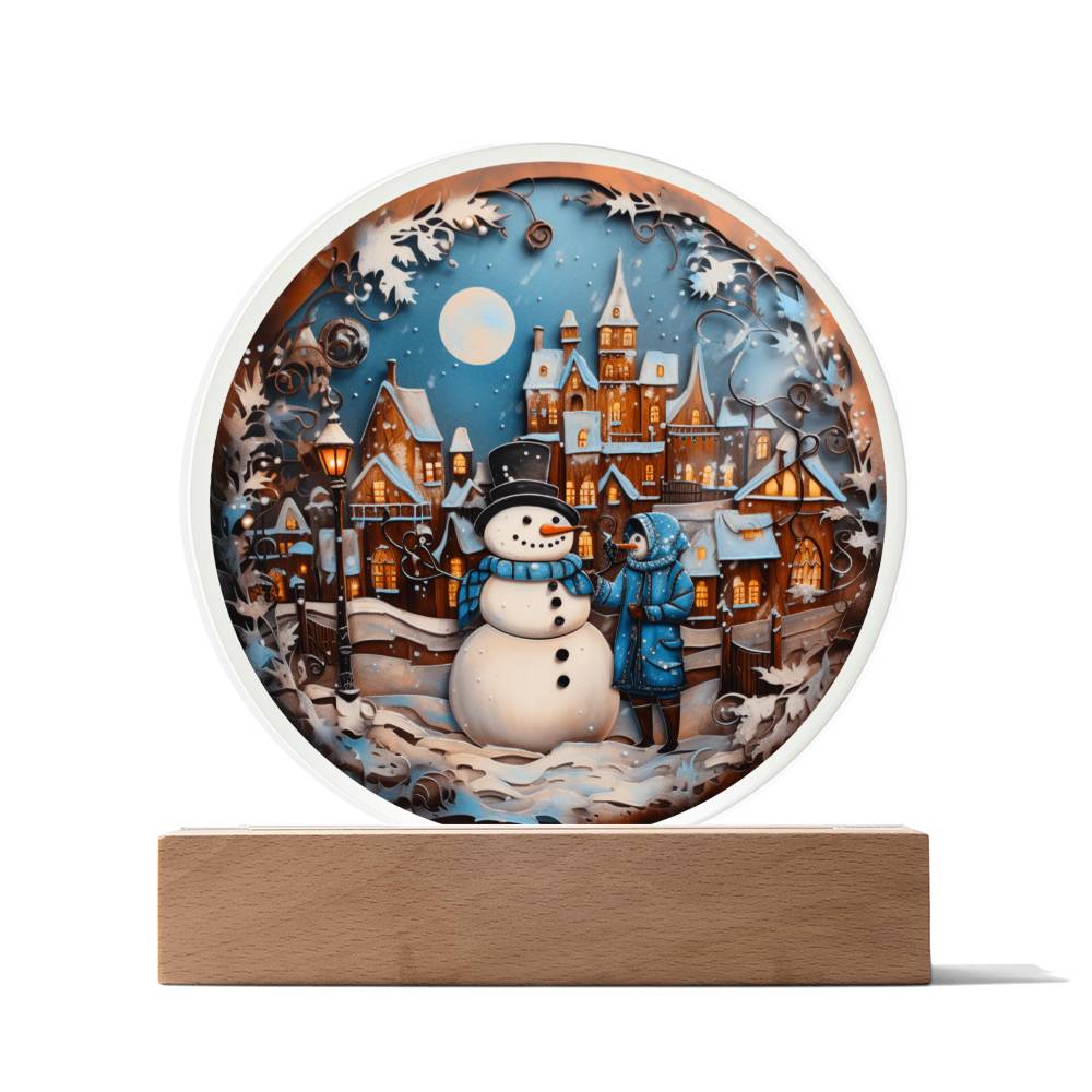 Snowman In Town Acrylic Plaque - JENACDirect