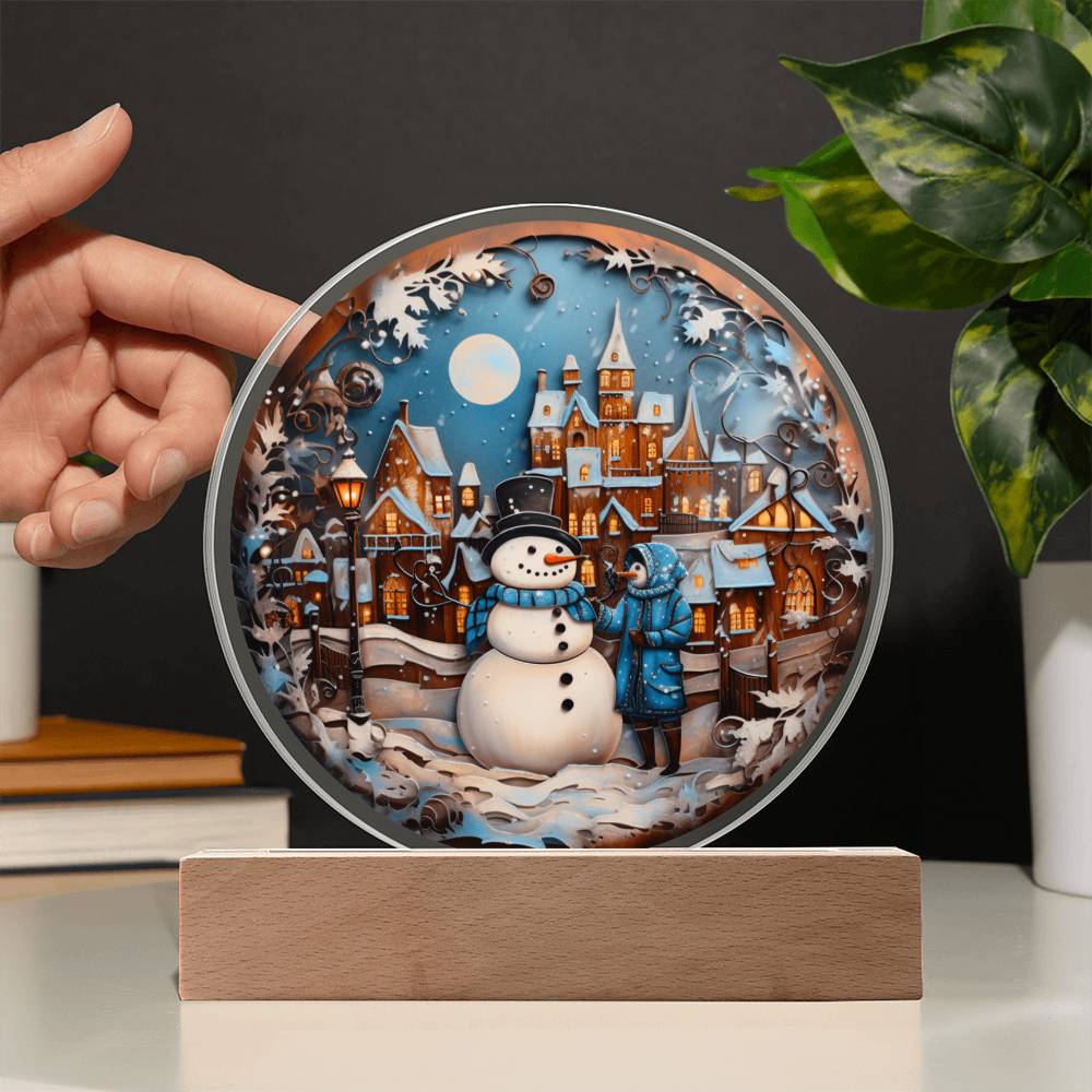 Snowman In Town Acrylic Plaque - JENACDirect