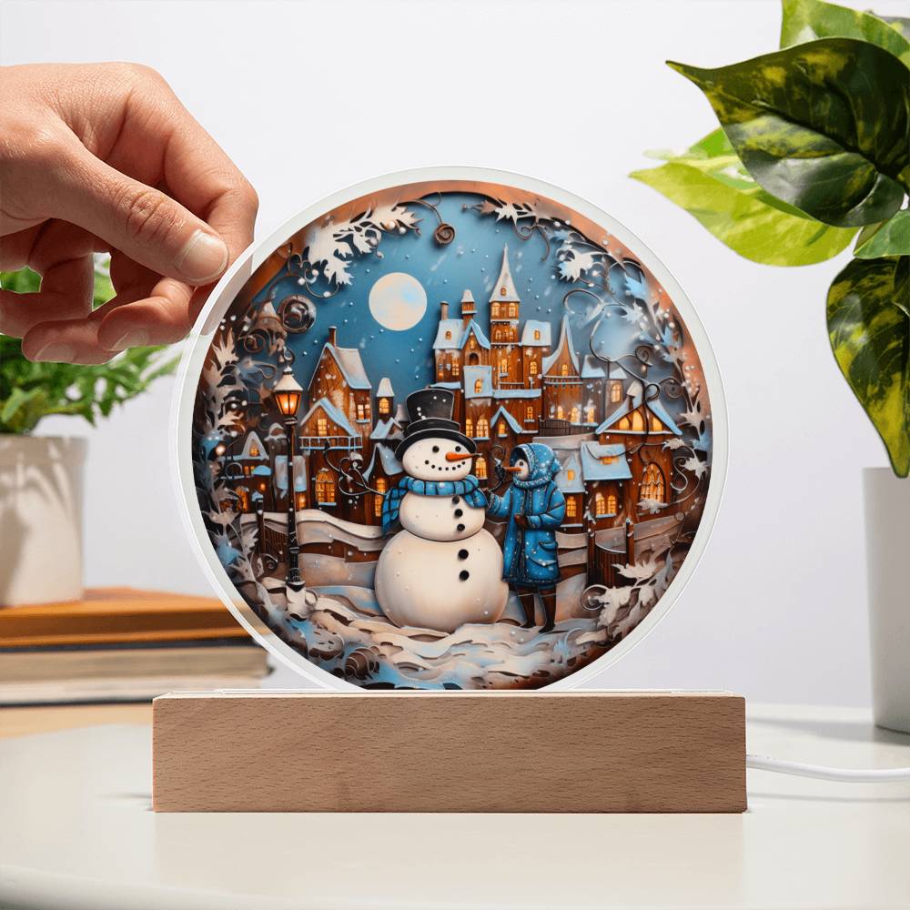 Snowman In Town Acrylic Plaque - JENACDirect