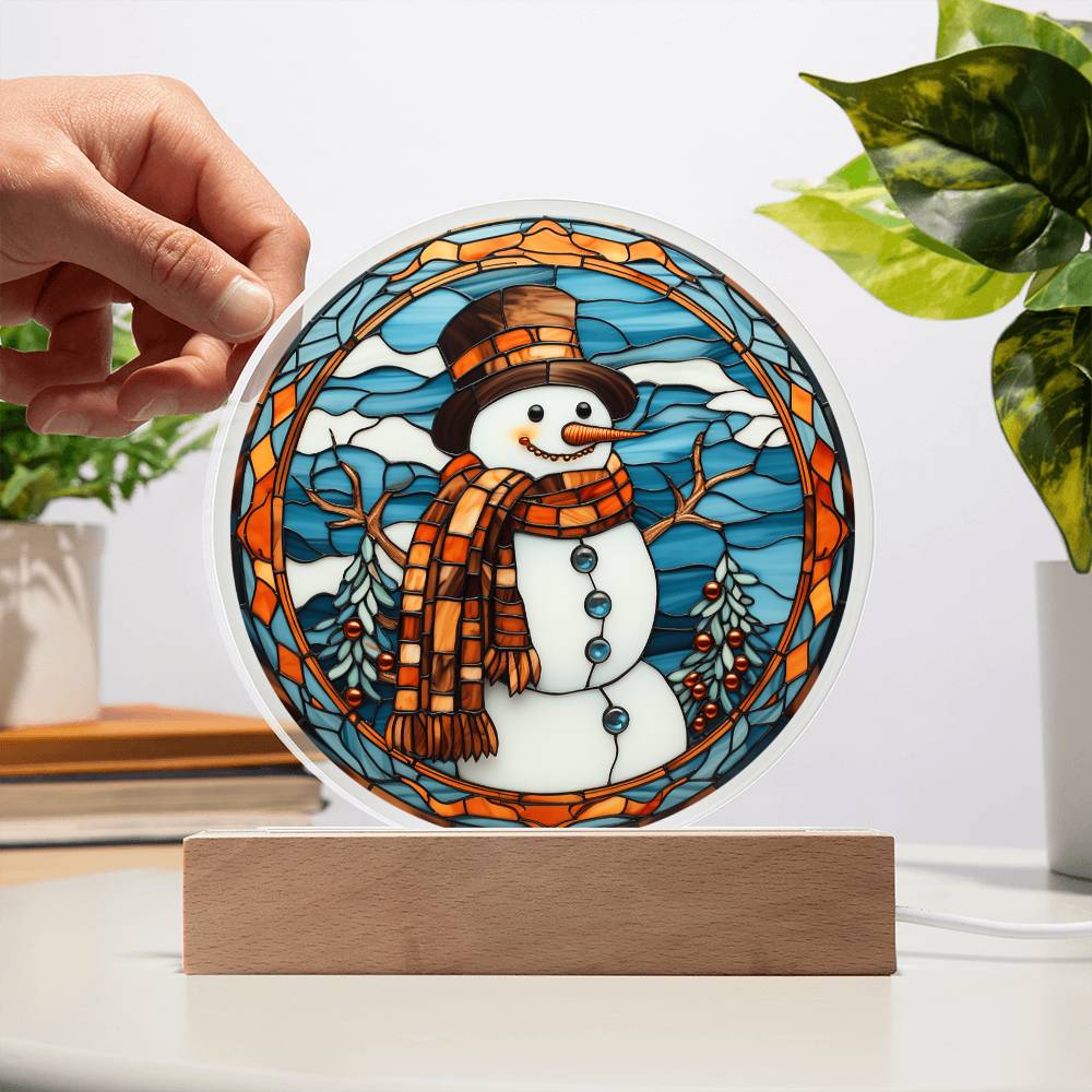 Stained Glass Snowman Acrylic Plaque - JENACDirect