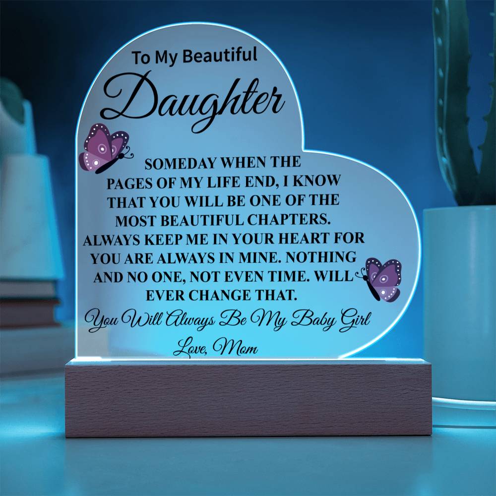 To My Beautiful Daughter | From Mom | Acrylic Heart Plaque