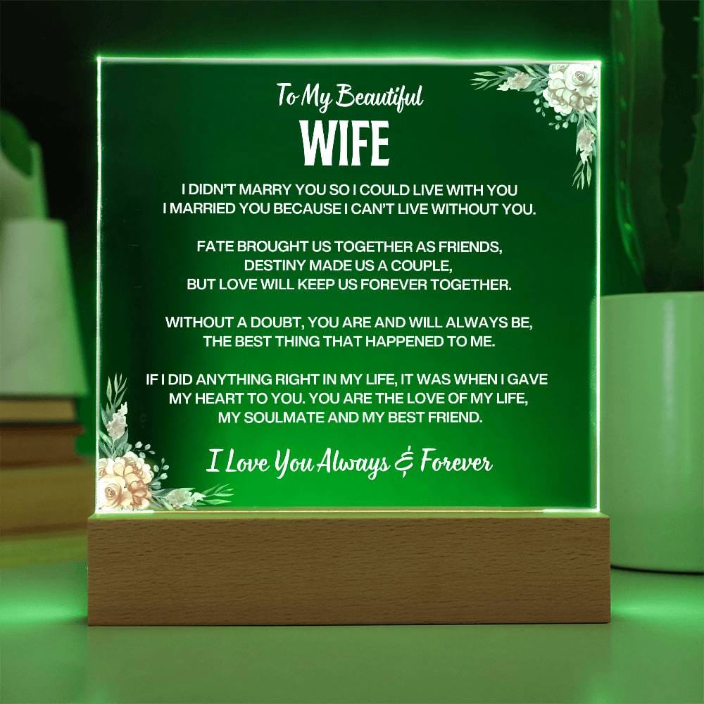 To My Beautiful Wife | I Love You | Acrylic Plaque | Gift From Husband