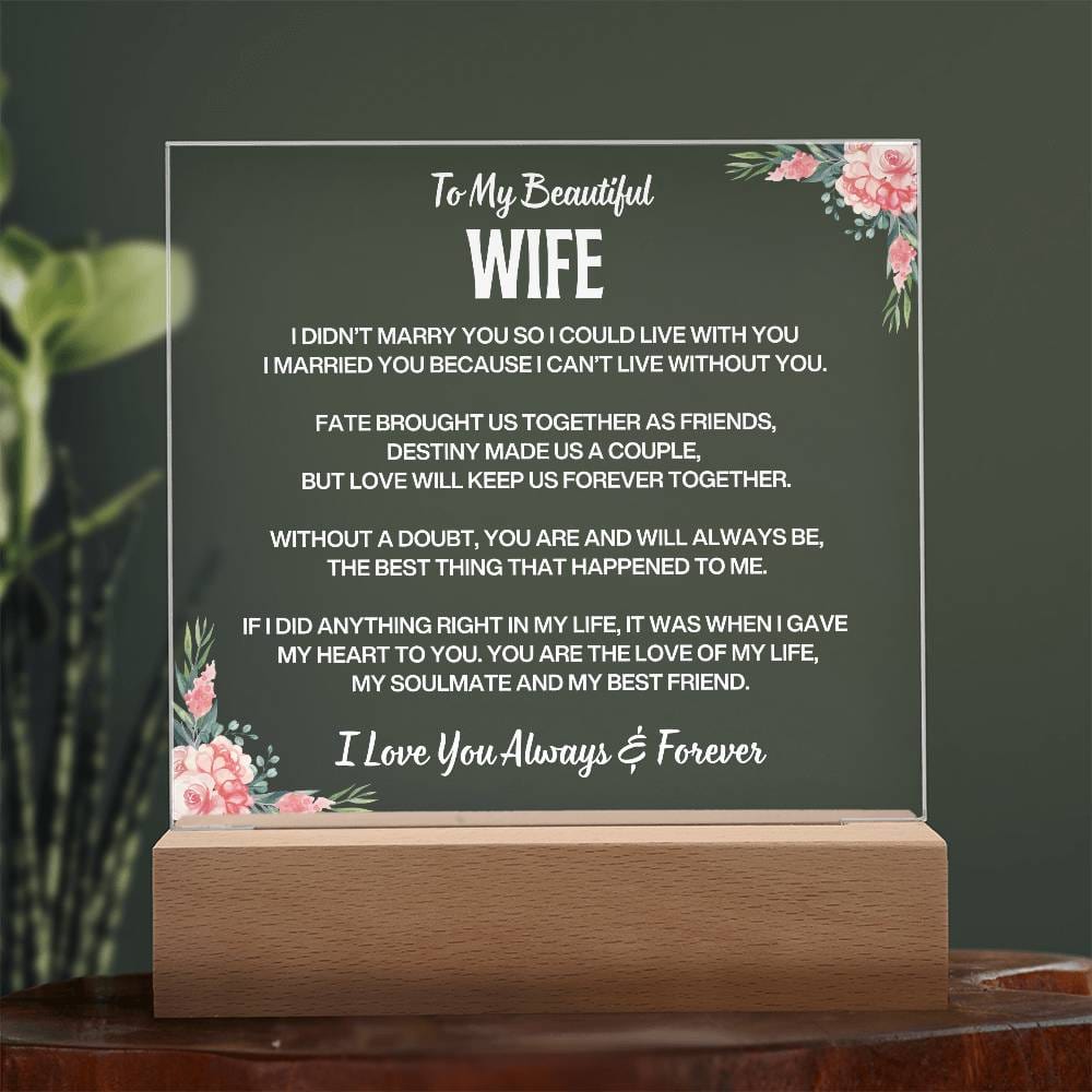 To My Beautiful Wife | I Love You | Acrylic Plaque | Gift From Husband