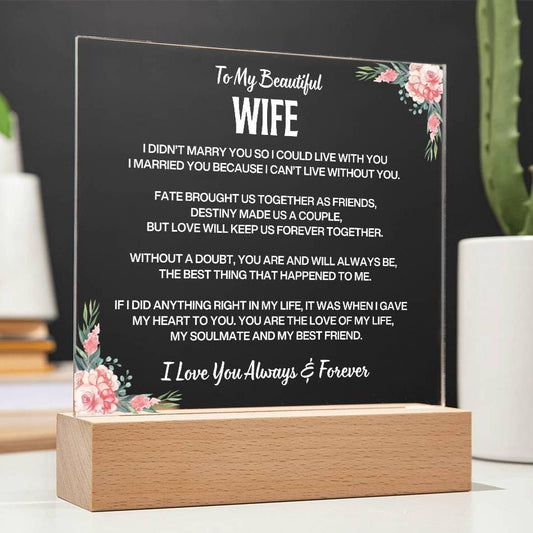 To My Beautiful Wife | I Love You | Acrylic Plaque | Gift From Husband