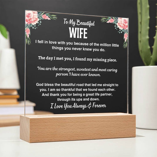 To My Beautiful Wife | Million Little Things You Do | Acrylic Plaque