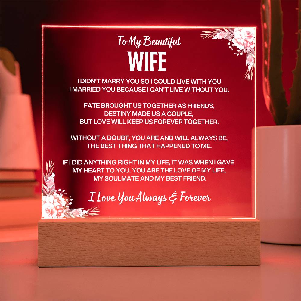 To My Beautiful Wife | I Love You | Acrylic Plaque | Gift From Husband