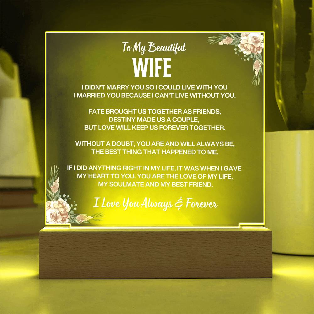 To My Beautiful Wife | I Love You | Acrylic Plaque | Gift From Husband