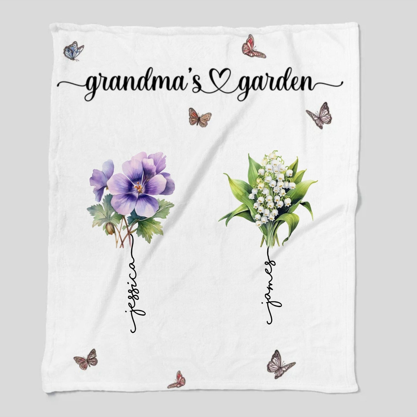 Grandma‘s Garden Love Grows Here Beautiful Birth Month Flower Gift For Grandma Mom Personalized Fleece | Sherpa Blanket