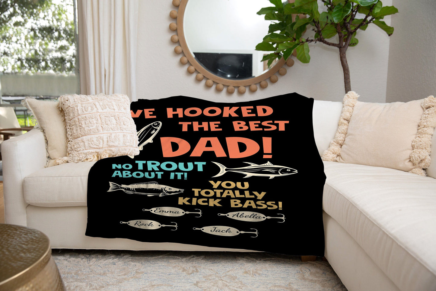 "We Hooked The Best Dad" Personalized Kids Name Blanket | Gift for Dad