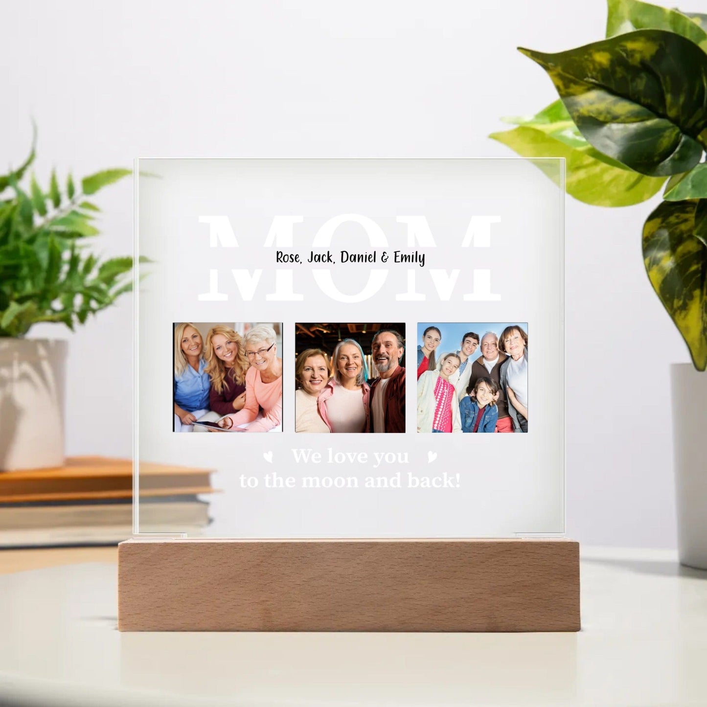 Mom | We Love You To The Moon and Back | Personalized Acrylic Square Plaque