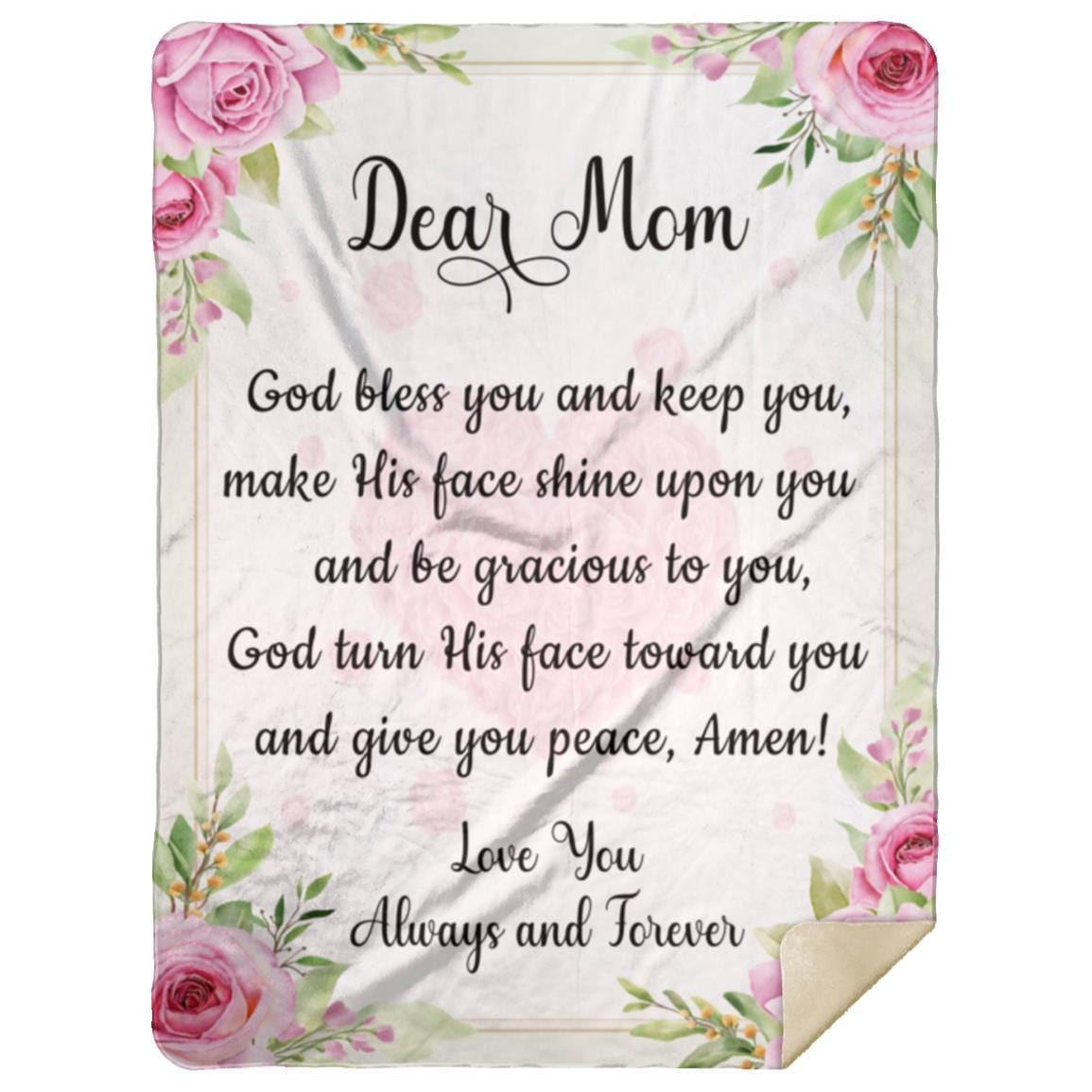 Dear Mom | God bless you | Cozy Plush Fleece | Arctic Fleece | Premium Mink Sherpa Blanket - JENACDirect