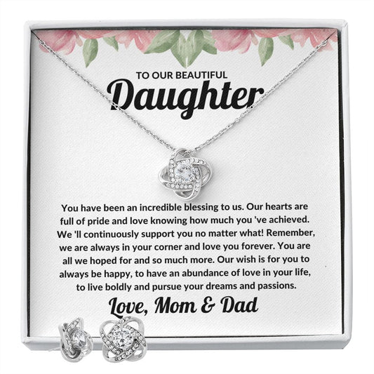 To Our Beautiful Daughter - Love Knot Necklace & Earring Set - JENACDirect