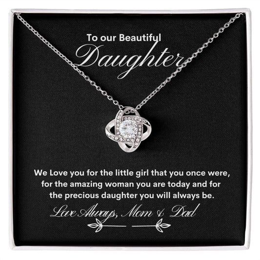 To our Beautiful Daughter - Love Knot Necklace - from Mom & Dad - JENACDirect