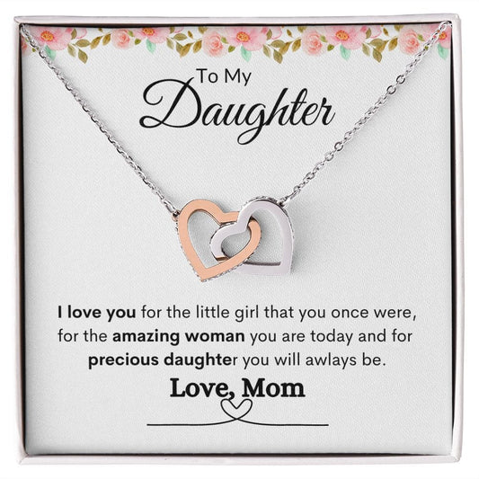 To My Daughter - Precious Daughter - Interlocking Heart Necklace - JENACDirect