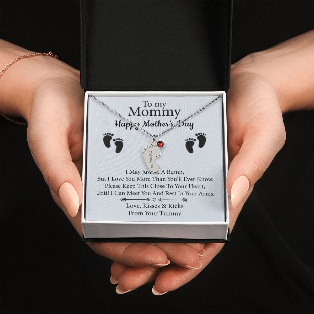 To My Mommy | Custom Baby Feet Necklace with Birthstone - JENACDirect