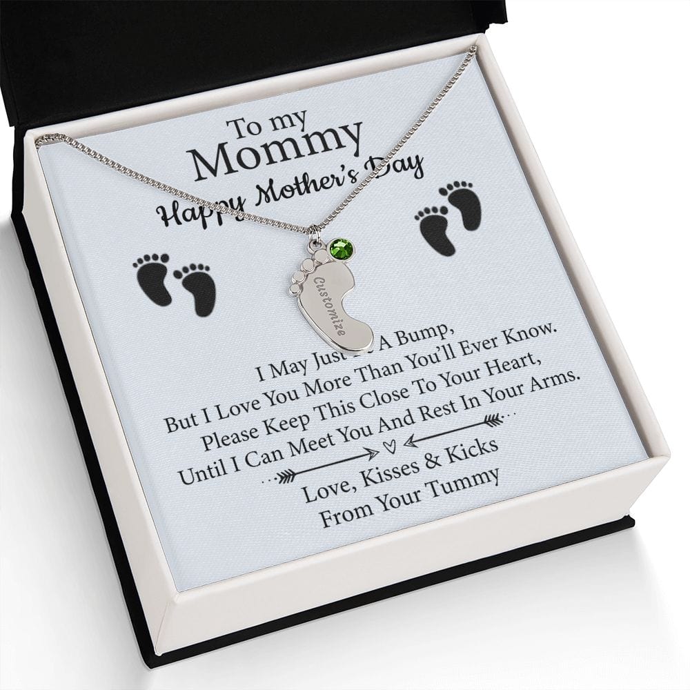 To My Mommy | Custom Baby Feet Necklace with Birthstone - JENACDirect