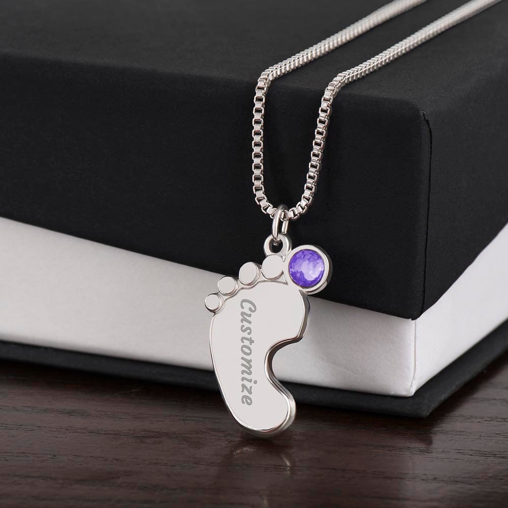 To My Mommy | Custom Baby Feet Necklace with Birthstone - JENACDirect