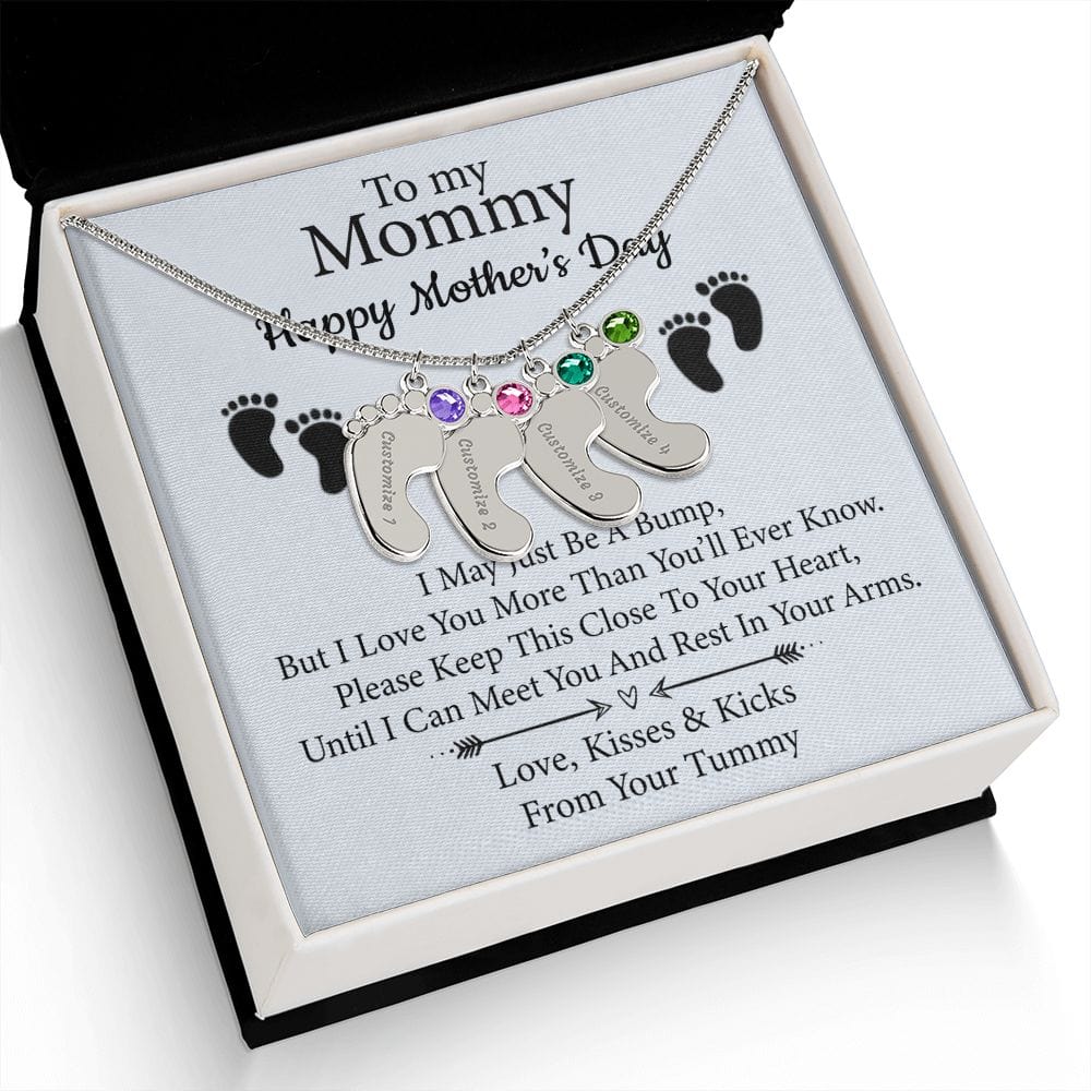 To My Mommy | Custom Baby Feet Necklace with Birthstone - JENACDirect