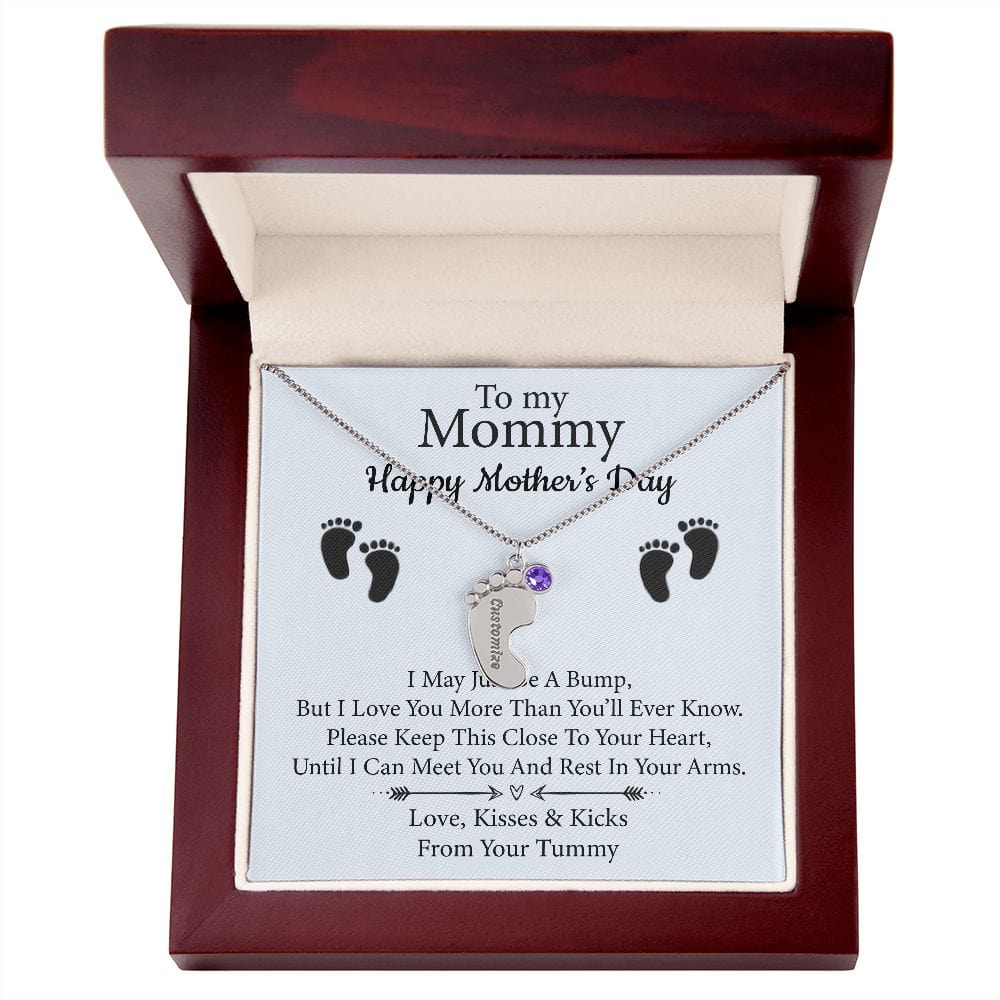 To My Mommy | Custom Baby Feet Necklace with Birthstone - JENACDirect