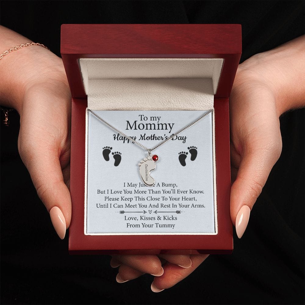 To My Mommy | Custom Baby Feet Necklace with Birthstone - JENACDirect