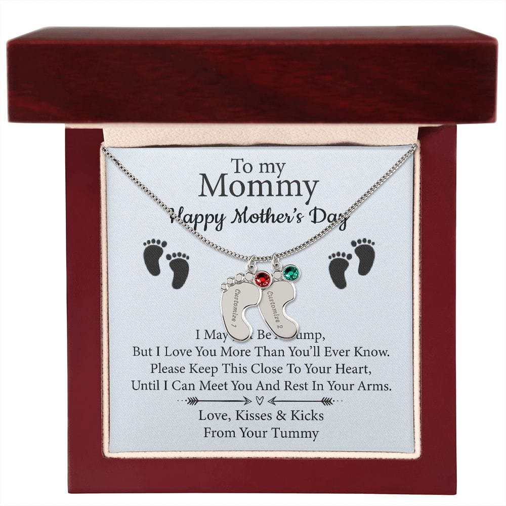 To My Mommy | Custom Baby Feet Necklace with Birthstone - JENACDirect