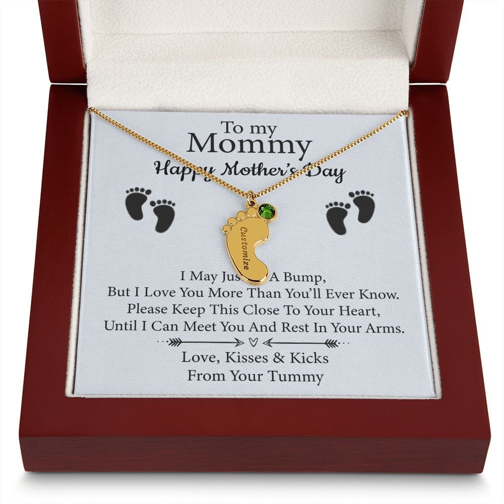 To My Mommy | Custom Baby Feet Necklace with Birthstone - JENACDirect