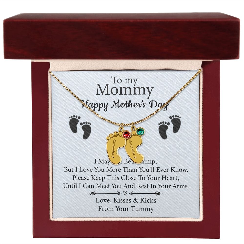 To My Mommy | Custom Baby Feet Necklace with Birthstone - JENACDirect