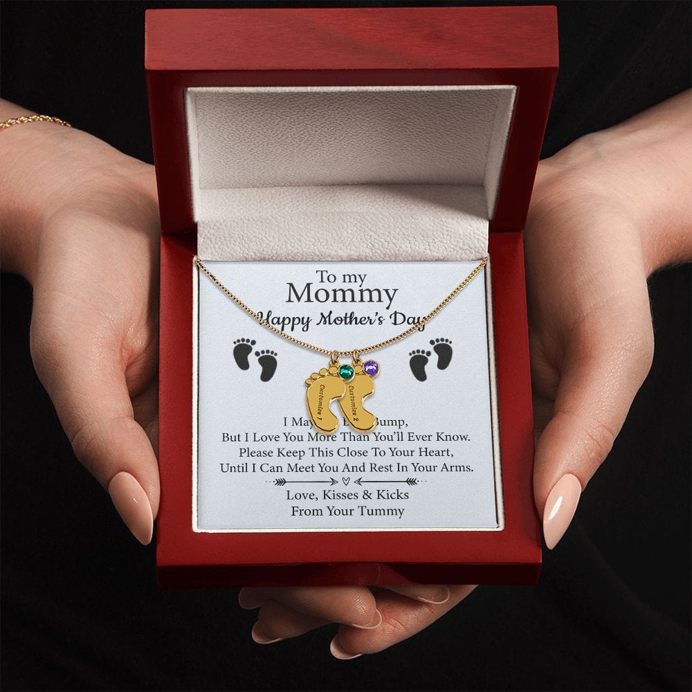 To My Mommy | Custom Baby Feet Necklace with Birthstone - JENACDirect